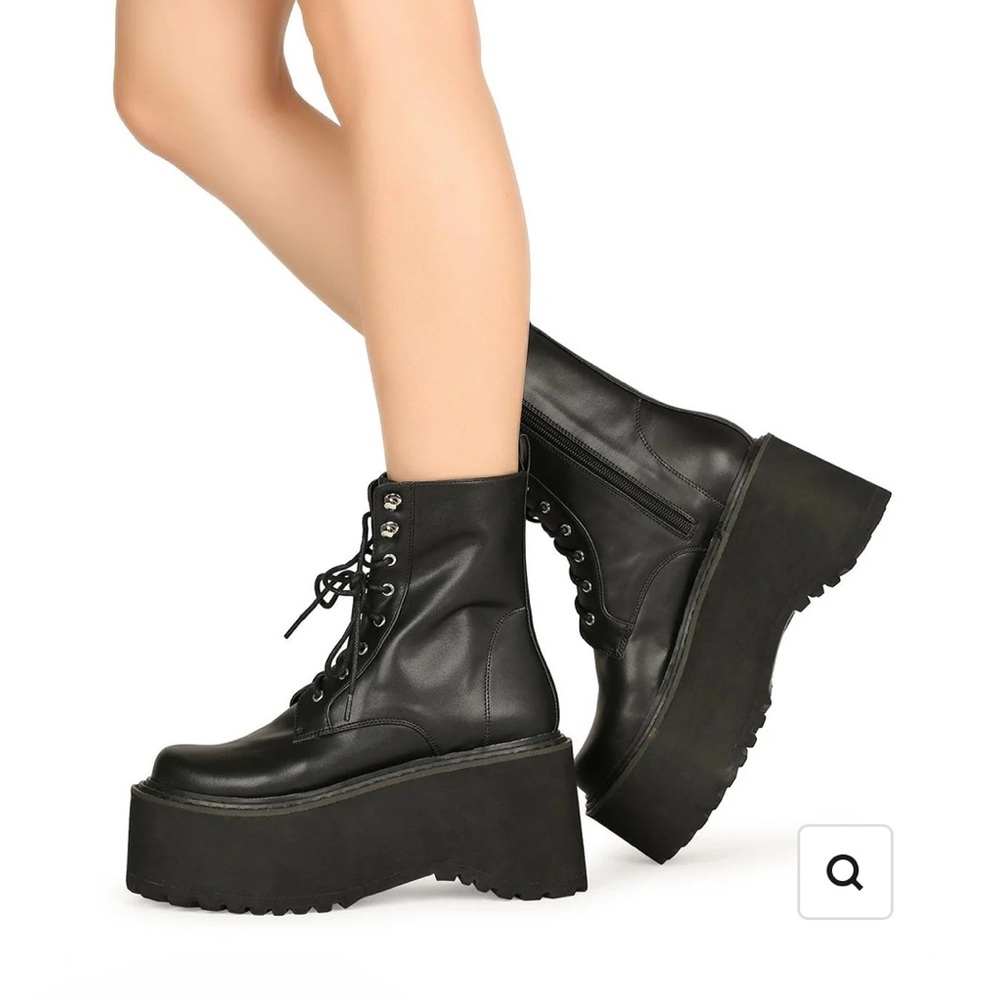 Lemon Drop by Privileged Cornelia Black Platform Lace-Up Boots